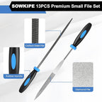 13Pcs Premium Small File Set, 6 Diamond Files, 6 Steel Files, Cleaning Brush & Carrying Case for Wood, Plastic, Jewelry, Leather, DIY
