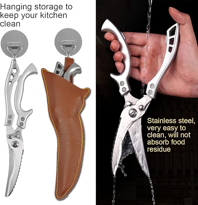ANDONG Professional Heavy Duty Kitchen Scissors - Spring Loaded Ultra Sharp Stainless Steel Multipurpose Poultry & Cooking Shears for Bones, Meat, Chicken, Fish, Turkey, Vegetables,Dishwasher Safe