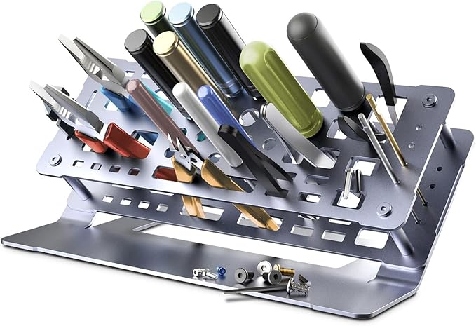 Screwdriver Rack, Small Tool Storage Holder for Desk Top, Work bench Organizer, Aluminum Alloy, Dark Grey