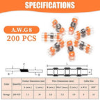 200PCS Solder Seal Wire Connectors Orange 8 AWG, Marine Grade Self Soldering Heat Shrink Wire Connectors Waterproof Insulated Electrical Butt Splice Wire Terminals for Automotive Boat Truck