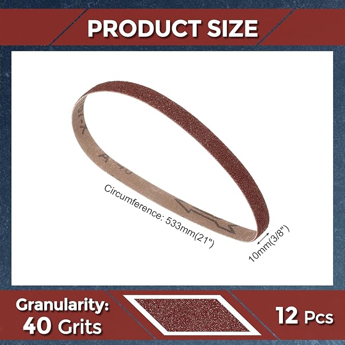 12 Pcs Sanding Belts 3/8 x 21 Inch 40 Grit Aluminum Oxide Abrasive Sandpaper for Belt Sander Metal Grinding Wood Working Weld Rust Removal