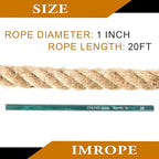 Jute Rope 1 Inch x 20 Ft, IMROPE Natural Jute Rope Twisted 4 Strands for DIY Arts Crafts, Garden, Home Decorating, Hammock