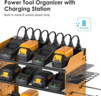 CCCEI Modular Pegboard Rack Power Tool Organizer with Charging Station. 4 Layer Wall Mount Drill Holder, Yellow Tool Battery Charger Organizer. Garage Shop Storage Utility Shelf with Power Strip.