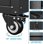 Metal Storage Cabinet with Wheels, Rolling Storage Cabinet with 2 Doors and Adjustable Shelves, Pegboard and 4 Hooks, Suitable for Garage, Home, Office, School, Black