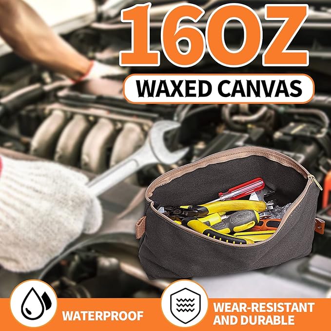 Canvas Zipper Pouch, 3 Pack Small Tool Pouch Organizer, Heavy Duty 16OZ Waxed Canvas Mini Zipper Bag Pouch, 5.7/6.7/12.3 Inch Tool Multipurpose Water Resistant Storage Pouches