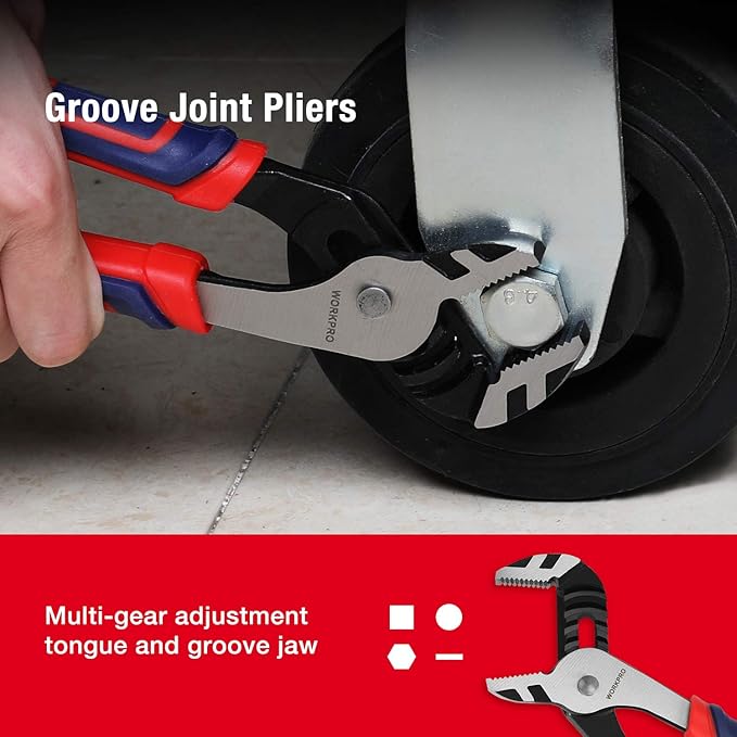 WORKPRO Pliers Set, Premium Cr-V Construction, Includes 6 Inch Slip Joint, Long Nose, Diagonal Cutting, 8 Inch Groove Joint, 7 Inch Linesman and Storage Pouch, for Basic Repair