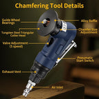 2 in 1 Pneumatic Chamfering Tool- Mini Air Chamfer Tool with Multi-Angle Chamfering Kit,45 Arc Corner Deburring Beveling Chamfer Machine for Metal, Acrylic,Woodworking (Blue)