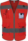 TCCFCCT Mesh Safety Vest for Men Women 9 Pockets High Visibility Reflective Vest for Safety, Work Vest with Reflective Strips, Meets ANSI/ISEA Standards, (Red, X-Large)