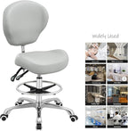 Kaleurrier Adjustable Stools Drafting Chair with Backrest & Foot Rest,Tilt Back,Swivel Seat,Rolling Wheels,for Studio,Dental,Office,Salon and Counter,Armless Tall Home Desk Chairs (Grey)