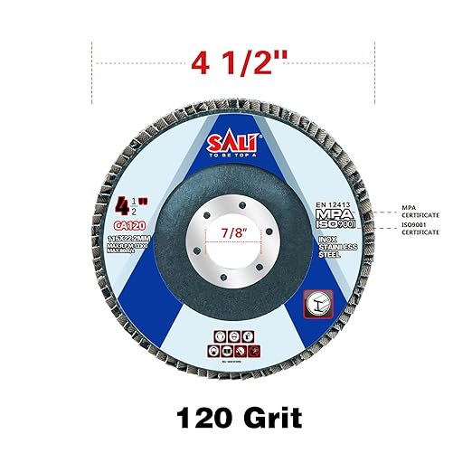 Sali 24 Pack Flap Disc 120 Grit 4.5" x 7/8-Inch Sanding Disc Bevel Type #29 Premium and Industrial Grade Angle Grinder Grinding Wheel High Performance Edge Grinding