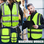 Leumoi 30 Pack Reflective Safety Vest with Pockets and Zipper High Visibility Vest for Women Men Work