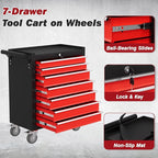 Rolling Tool Chest with Drawers, 7 Drawers Tool Chests & Cabinets, Metal Toolbox with Wheels, Lockable Storage Cabinet, Garage Tool Box with Drawers (BlackRed, 7 Drawers)