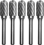 Carbide Burr Set 1/4" Shank SC-5 Die Grinder Bits Tungsten Double Cut Burr Bits (1/2" Cutter Dia X 1" Cutter Length) for Die Grinder Kits Metal Grinding Drilling Polishing (5pcs)