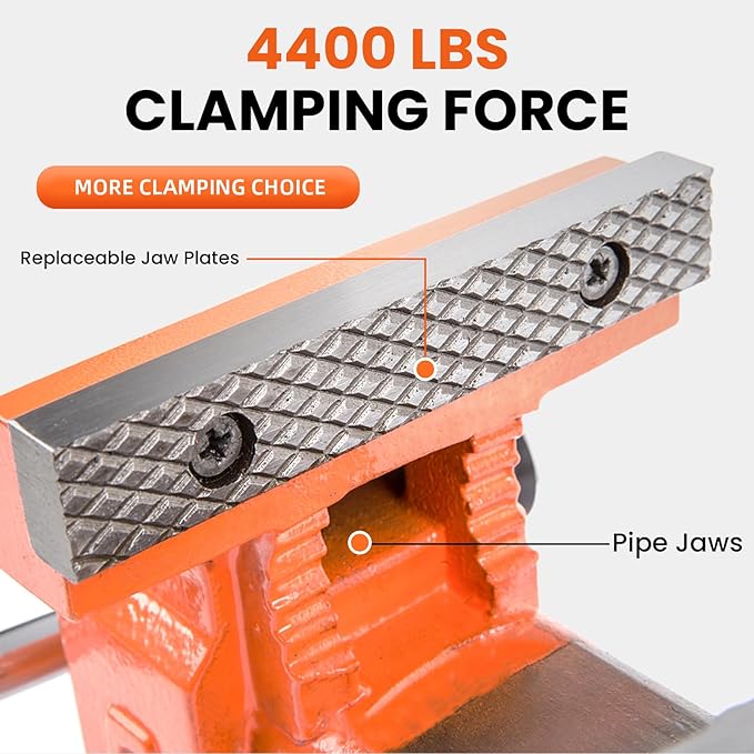 Forward Bench Vise 4 Inch Ductile Iron Bench Vice with 360 Degree Swivel Base and Channel Steel Guide Bar 30404 (4")