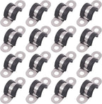 Glarks 16Pcs 10MM 2 Hole U-Tube Strap Clamp Set 304 Stainless Steel Rubber Cushion Rigid Pipe Strap U Bracket Tube Strap Assortment Kit For Pipe Tube Fixing (10mm)