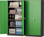Pataku Metal Storage Cabinet, 71" Garage Cabinet with Doors and Shelves Lockable Steel Multifunctional Cabinets, File Cabinets for Home, Office, Warehouse(Dark Green)
