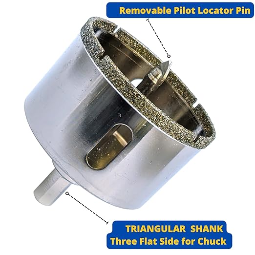 Drilax 2" Diamond Hole Saw | Removable Pilot Pin & Triangular 3/8" Shank | Wet Drilling for Ceramic, Porcelain, Tile, Quartz, Granite, Marble | Large Pipe & Drain Holes