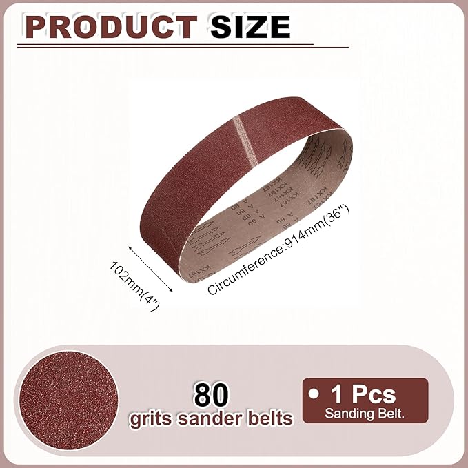 HARFINGTON 4 x 36 Inch Sanding Belts, 5 Pcs 80 Grits Aluminum Oxide Belt Sander Abrasive File Belt for Woodworking, Metal Polishing, Knife Sharpener