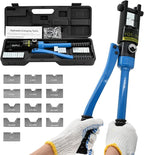 16T Hydraulic Battery Cable Crimper 8 AWG to 600 MCM Hydraulic Crimping Tool Cable Lug Crimper Electrical Terminal Wire Crimper with 13 Pairs of Dies Kit, Blue