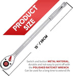 1/2 Inch Drive Ratchet Wrench, 1/2 Ratchet Wrench Long Handle, Socket Wrench, 72-Tooth Quick-release Reversible Cr-Mo Head, Chrome Steel Made - 15''38cm