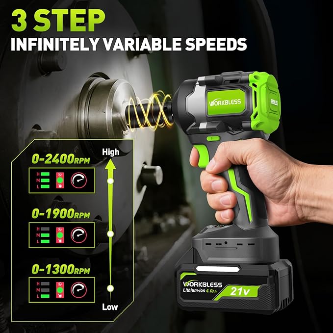 Brushless Cordless Impact Wrench, 850Nm (630Ft-lbs) High Torque, 1/2 Inch Impact Gun with 20V 4Ah Battery, 3-Speed, 4 Cr-V Sockets (17/19/21/22mm) for Car Tire, Mower Lug Nut
