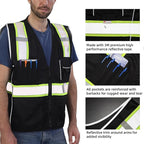 Dib Safety Vest Reflective Black Mesh, High Visibility Vest with Pockets and Zipper, Heavy Duty Vest Made with 3M Reflective Tape M