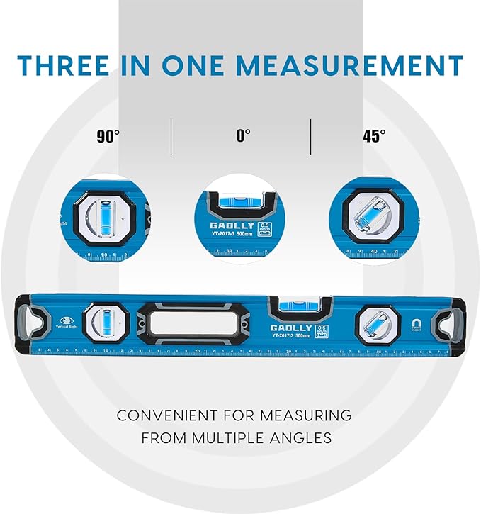 3-Piece Spirit Level Set (12", 24", 40"), Level Set with Magnetic Torpedo, 45°/90°/180°Bubbles Measuring, Aluminium Alloy Levels, Open Top View Design