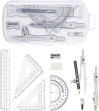 Math Geometry Kit Sets 10 Piece Student Supplies with Shatterproof Storage Box,Includes Rulers,Protractor,Compass,Eraser,Pencil Sharpener,Lead Refills,Pencil,for Drafting and Drawings（Grey）