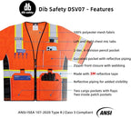 Dib Safety Reflective Mesh Vest ANSI Class 3, High Visibility with Pockets and Zipper, Made with 3M Reflective Tape, Orange 3XL