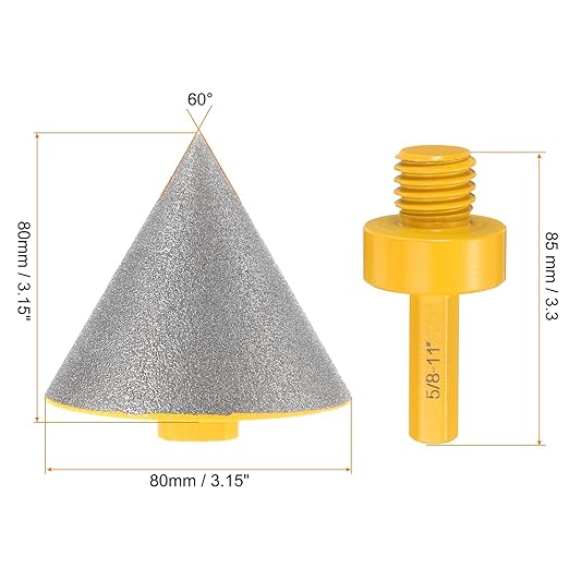 HARFINGTON Diamond Beveling Chamfer Bits 83mm Dia 5/8-11 Thread Cone Grinder Bit with Adapter, Countersink Drill Bit to Enlarge Holes for Porcelain Tile, Marble, Ceramic, Glass, Stones