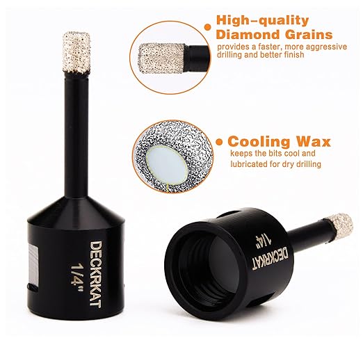 1/4" Dry Diamond Drill Bit Set of 2 Packs, 6mm Tile Hole Saw Drill Bits for Granite Marble Ceramic Glass Porcelain Tiles Stones and Flower-Pots, Core Drill Bits with 5/8-11 Thread for Angle Grinders