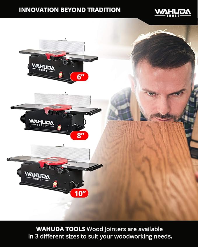Jointer - 8-inch Benchtop Wood Jointer, Spiral Cutterhead Portable Jointer, Cast Iron Tables w/Pull Out Extensions, 4-Sided Carbide Tips & 10amp Motor, Woodworking Tools (50180CC-WHD)