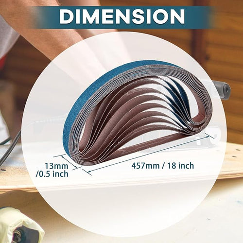 1/2x18 Inch Belt Sander Sanding Belts Kit 40 Pcs (10 Each of 40/60/80/120 Grits), Zirconia Belt Sander Paper Sanding Belts for Wood, Metal, Cars, and Furniture, 40-Pack