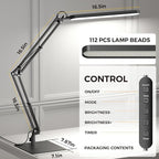 SKYLEO LED Desk Lamp with Slim Base - Adjustable Swing Arm Desk Light, Dimmable, Timer, Eye Protection, Memory Function, 1300LM, 12W, Black
