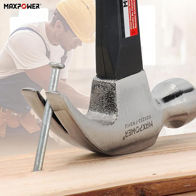MAXPOWER Hammer Set, 8oz & 20oz Claw Hammers, Polished Carbon Steel Hammer-Head & Fiberglass Handle with Rubber Grip
