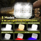 200W LED Solar Work Light 20000LM Magnetic Portable Light, 20000mAh Rechargeable with 5 Modes, IP66 Waterproof for Outdoor Camping, Car Repair, Building, Workshop, Garage, Emergency