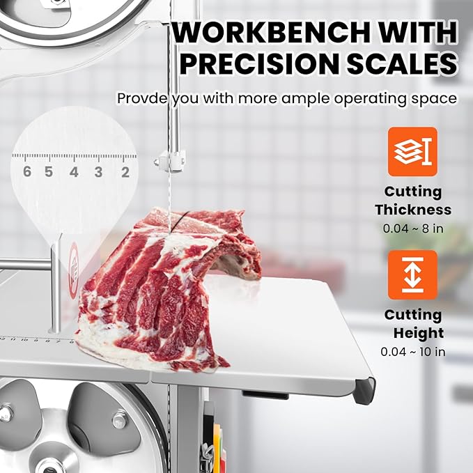 2000W Commercial Bandsaw Machine, 20x16" Stainless Steel Worktable, Cuts 0.04-8" Thickness Electric Bone Saw Machine, Frozen Meat Cutter with 8 Blades Included, for Rib Pork Beef