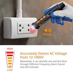 Neoteck 12-1000V AC Non-Contact Voltage Tester Detector with Led Flashlight Buzzer Alarm Live/Null Wire Judgment- Black