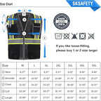 SKSAFETY 10 Pockets Safety Vest, Class 2 High Visibility Security with Zipper Double-sided mesh, Hi Vis Vest with Reflective Strips, ANSI/ISEA Standard, Construction Work Vest （Black, XL）