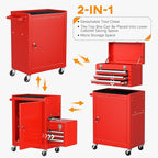 INTERGREAT Tool Chest Cabinet, 3-Drawer Rolling Tool Chest with Detachable Top Tool Box, Tool Storage Cabinet with Universal Lockable Wheels, Metal Tool Cart for Garage, Workshop, Barbershop(Red)
