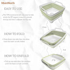 Collapsible Wash Basin 9L, Foldable Dish Tub with Drain Plug, Portable Collapsible Dish Basin, Camping Sink for Washing Dishes, Laundry & Kitchen Use (Green)