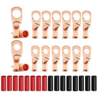 8Pcs 6 AWG 3/8" Stud and 8Pcs 6 AWG 5/16" Stud Heavy Duty Copper Wire Lugs with 16Pcs Heat Shrink Tubing Ring Terminals 6 awg Battery Cable Ends Bare Copper Eyelets
