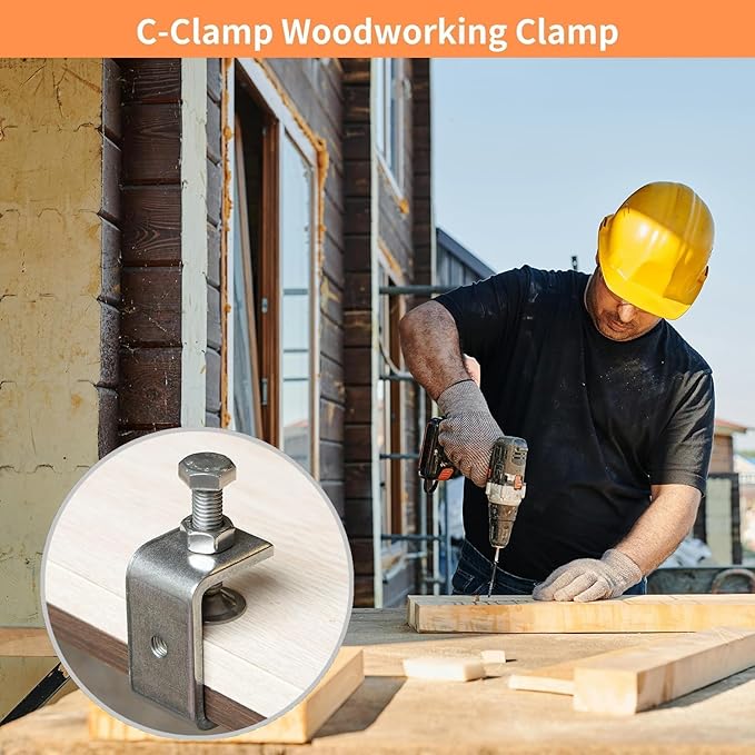 Stainless Steel C Clamps, Mini Tiger Clamp Set for Mounting, Heavy Duty Metal U Clamps, Small Desk G-Clamp with 1.18 Inch Stable Wide Jaw Opening for Metal Working Woodworking Welding Building (6pcs)