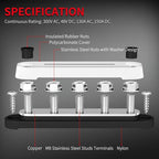 DAIERTEK 12V Bus Bar 5 x 5/16" (M8) Terminal Studs 12V Power Distribution Block with Cover Max 300V AC 48V DC Positive & Negative Battery Distribution Block for Automotive Car Boat