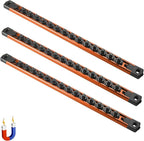 ALOANES 3-Piece Magnetic Socket Organizer, Heavy Duty Aluminum Socket Rails Organizer, 360° Swivel Clips Socket Holder Kit for Tool Box, 1/4-Inch Socket Holder x 42 Clips (Orange)