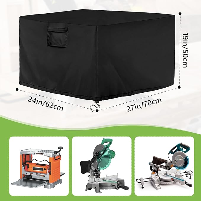 Miter Saw Cover Portable Table Saw Cover Fit for Most Planers Machine Tools to Prevent Table Saw Rust Waterproof and Dustproof 24"D x 27"W x 19"H Black