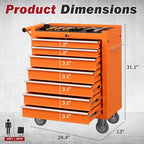Rolling Tool Chest with Drawers, 7 Drawers Tool Chests & Cabinets, Metal Toolbox with Wheels, Lockable Storage Cabinet, Garage Tool Box with Drawers (Orange, 7 Drawers)