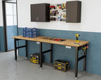 SPECRAFT 96“ Adjustable Heavy Duty Workbench with 4 AC Outlet and 2 USB Ports Power Outlets, 5000 Lbs Capacity, Rubber Wood Top for Garage, Workshop, Office