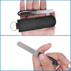 Metal Nail File with Case, 2 Pack Keychain Nail Files for Natural Nails, Fingernail Files Diamond Round Tip Stainless Steel Double Sided Fine Grit Sapphire Filer with Leather Sheath Travel Black