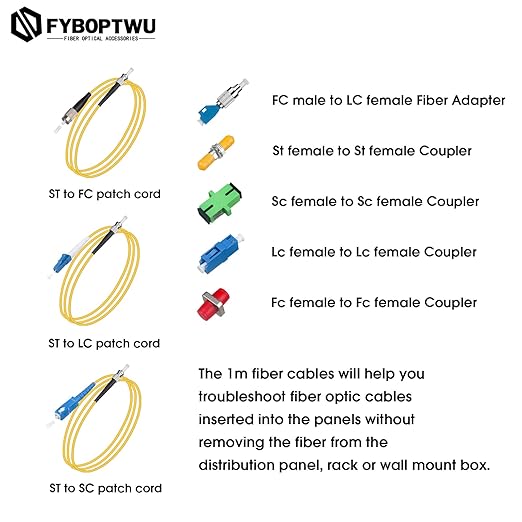 Fiber Optic Cable Troubleshoot Kit - 1pc Visual Fault Locator & FC to LC Adapter & 1pc LC, SC, ST, FC Coupler & 3 Short Patch Cords (Mode Number: VFL-30)